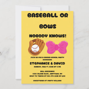 Baseball or Bows gender reveal party Invitation