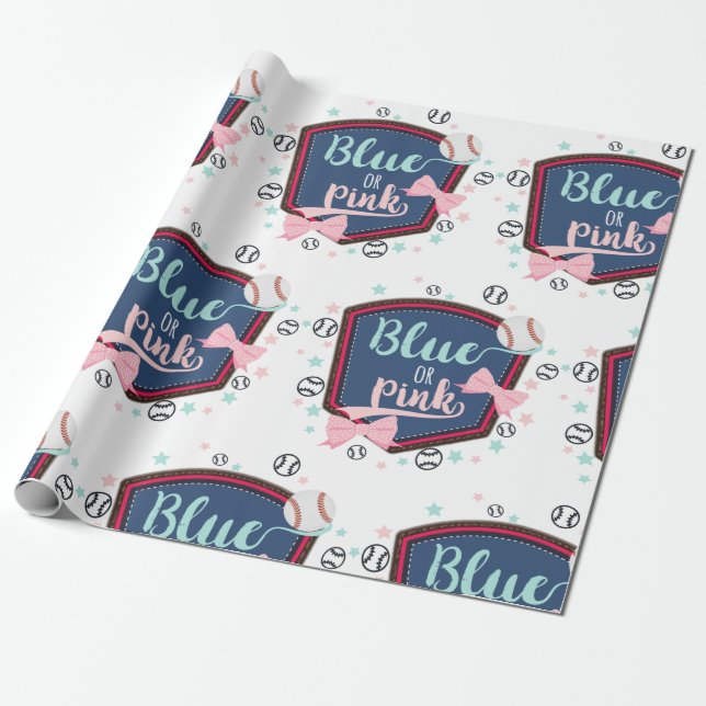 Baseball or bows Gender Reveal Wrapping Paper (Unrolled)