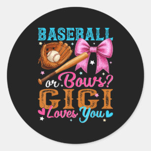 Baseball Or Bows Gigi Loves You Gender Reveal Baby Classic Round Sticker