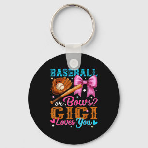Baseball Or Bows Gigi Loves You Gender Reveal Baby Keychain