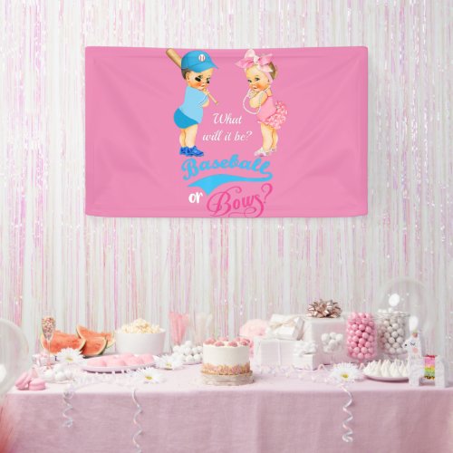 Baseball or Bows What Will It Be Gender Reveal Banner