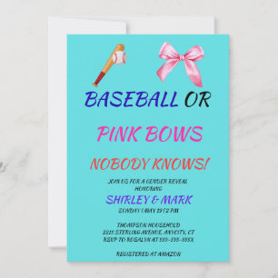 Baseball or Pink Bows Gender Reveal Party Invitation
