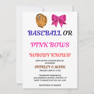 Baseball or Pink Bows Gender Reveal Party Invitation