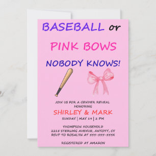 Baseball or Pink Bows Gender Reveal Party Invitation