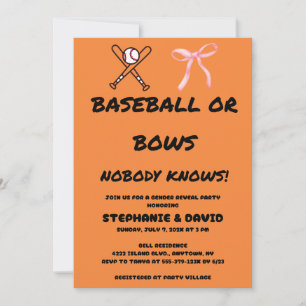 Baseball or Pink Bows Gender Reveal Party Invitation
