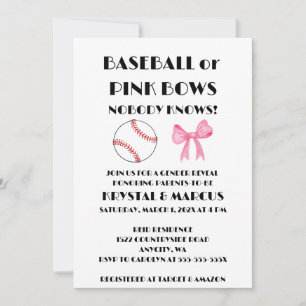 Baseball or Pink Bows Gender Reveal Party Invitation