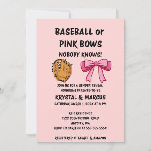 Baseball or Pink Bows Gender Reveal Party Invitation