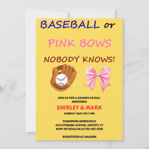 Baseball or Pink Bows Gender Reveal Party Invitation