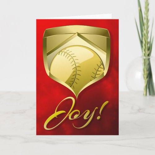 Baseball or Softball Gold Shield with Word Joy Holiday Card