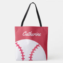 Baseball or Softball Red Personalized Kids Tote Bag