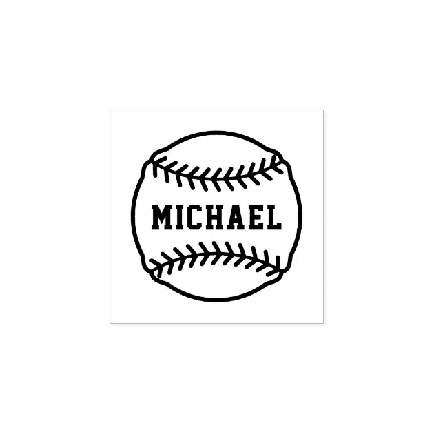 Baseball or softball with custom name rubber stamp Zazzle