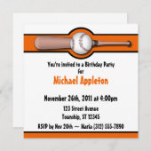 Baseball Orange Birthday Invitations (Front/Back)