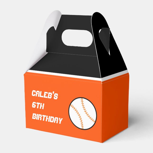 Baseball Orange & Black Birthday Party Favor Boxes (Front Side)