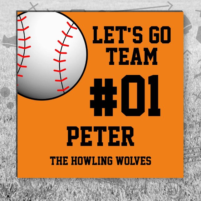 Baseball Orange Black Car Magnet (Orange and Black Baseball Let's Go Team Car Magnet. Celebrate your high school or college athlete.)