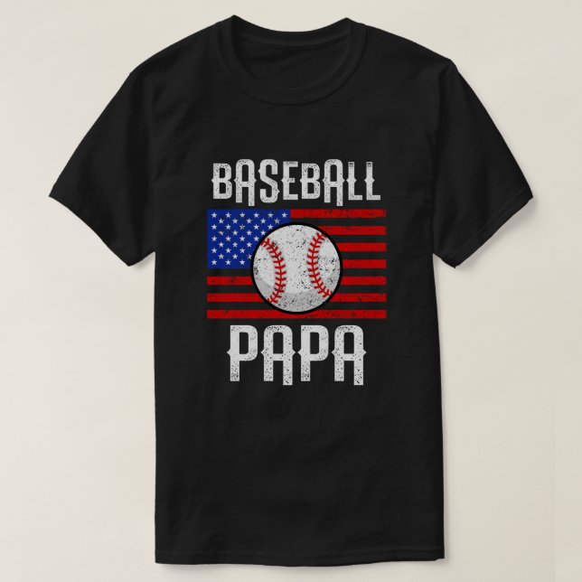 Baseball Papa American Flag Team Coach Gift T-Shirt (Design Front)