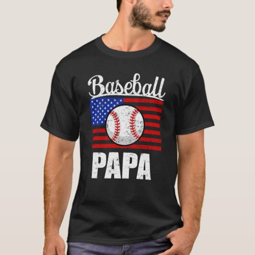 Baseball Papa Mens American Flag Grandpa Game day T_Shirt