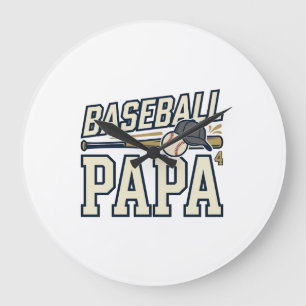 Baseball Papa Vintage Engraving Shirt Design_1 Large Clock