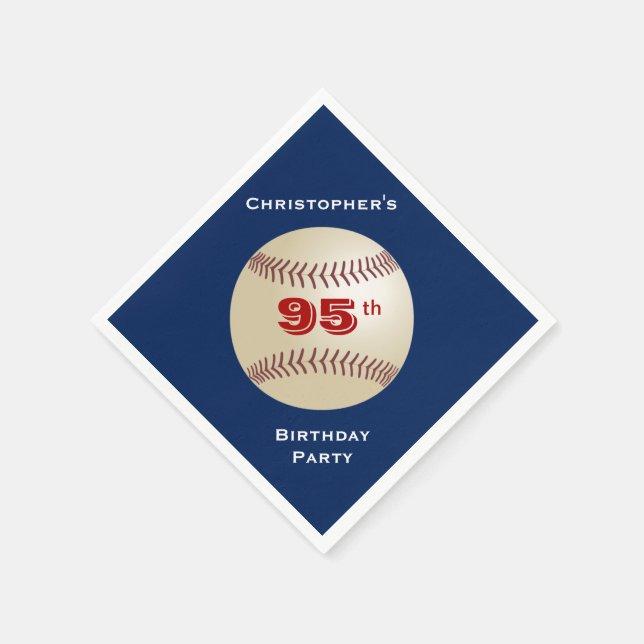 Baseball Paper Napkins, 95th Birthday Party Napkins (Corner)