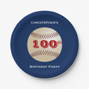 Baseball Paper Plates, 100th Birthday Party Paper Plates