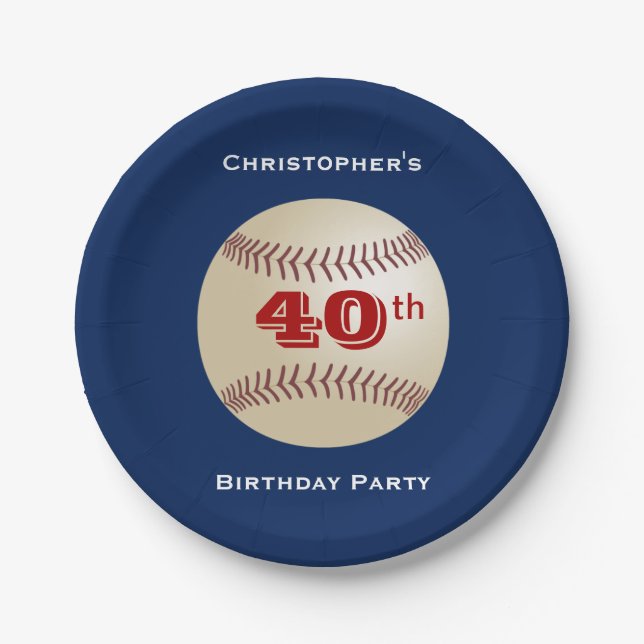Baseball Paper Plates, 40th Birthday Party Paper Plates (Front)