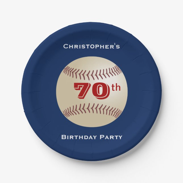Baseball Paper Plates, 70th Birthday Party Plates (Front)