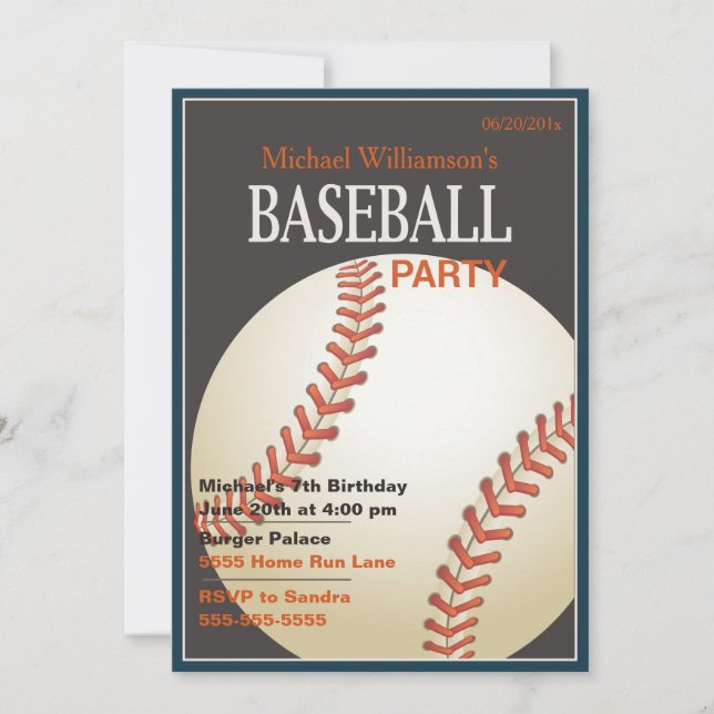 Baseball Party Birthday Invitation (Front)