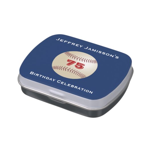 Baseball Party Favor 75th Birthday Candy Jelly Belly Candy Tin (Side)
