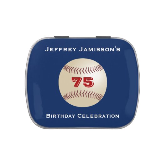 Baseball Party Favor 75th Birthday Candy Jelly Belly Candy Tin (Top)