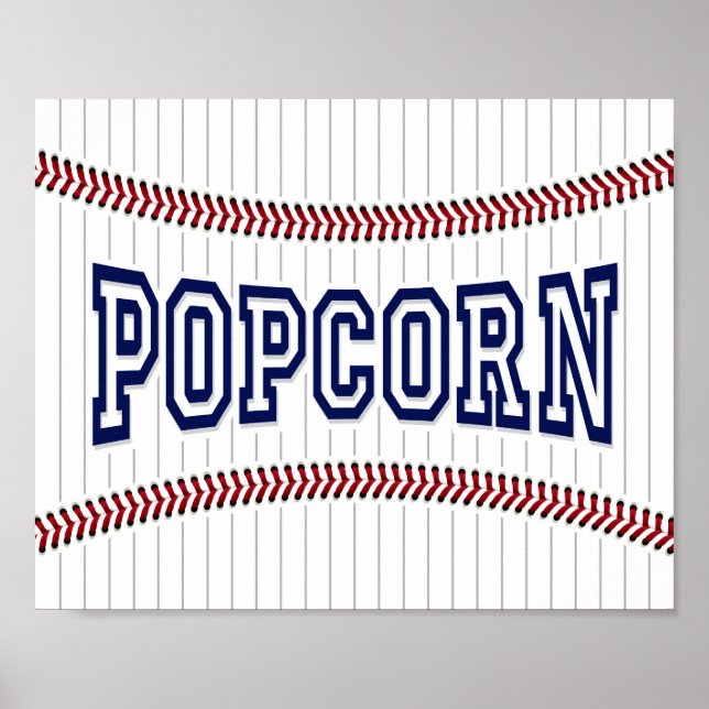 Baseball Party POPCORN Sign Print (Front)