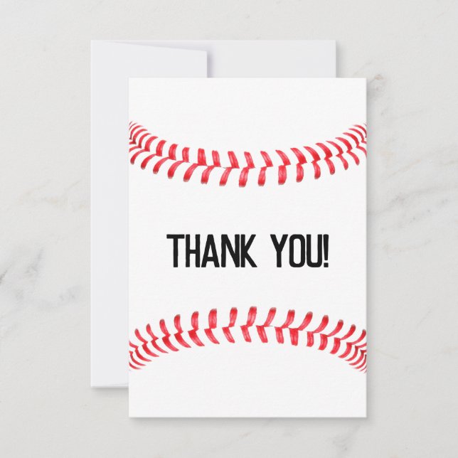 Baseball Party Red Seams Custom Text  Thank You Card (Front)
