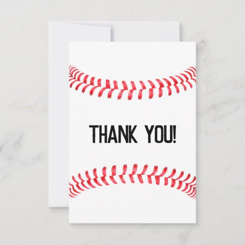 Baseball Party Red Seams Custom Text  Thank You Card