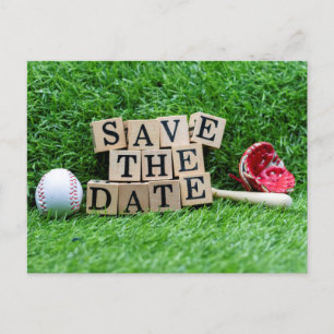 Baseball party save the date invitation postcard