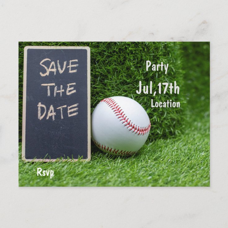 Baseball Party save the date on chalk board Postcard | Zazzle