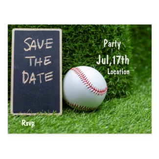Baseball Party save the date on chalk board Postcard
