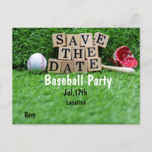 Baseball Party save the date on green grass Postcard