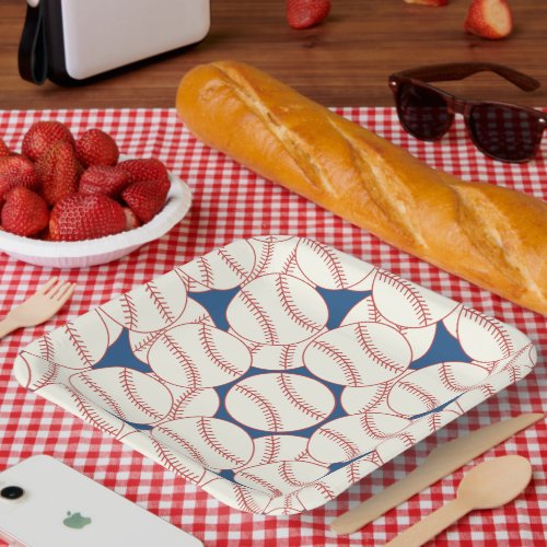 Baseball Pattern Blue Paper Plates Party Supplies
