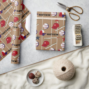 Baseball Pattern Kids Name Wrapping Paper
