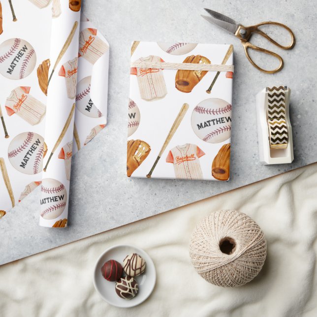 Baseball Pattern Kids Name  Wrapping Paper (Crafts)