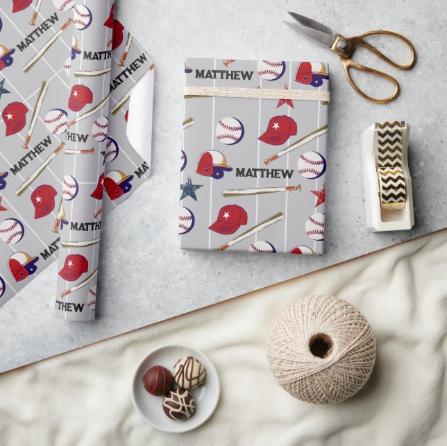 Baseball Pattern Kids Name  Wrapping Paper (Crafts)