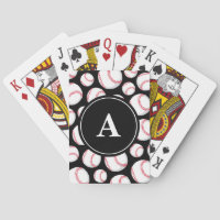 Baseball Pattern on Black Monogram Playing Cards