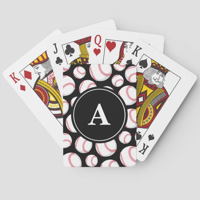 Baseball Pattern on Black Monogram Poker Cards (Back)
