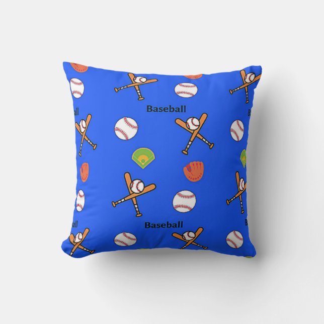 Baseball pattern on blue throw pillow (Front)