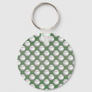 Baseball Pattern on Green Keychain