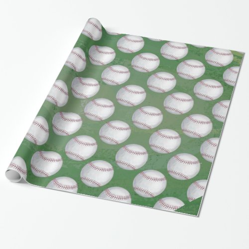 Baseball Pattern on Green Wrapping Paper
