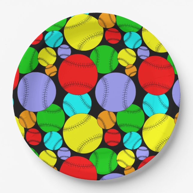 Baseball Pattern  Paper Plates (Front)