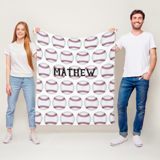 Baseball Pattern Personalized Fleece Blanket (In Situ)