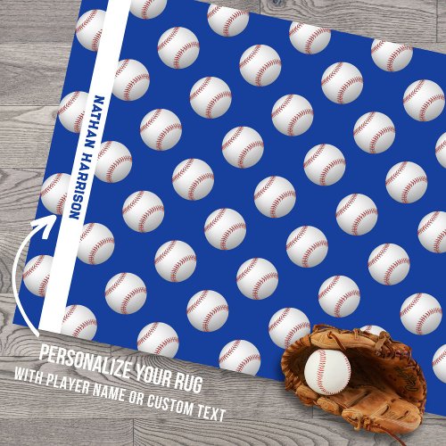 Baseball Pattern Personalized Player Name Text Rug