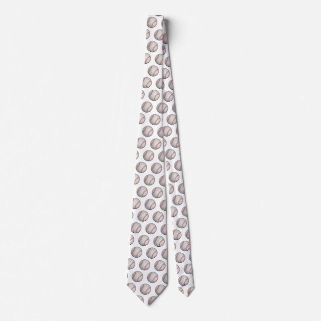 Baseball Pattern White Background Neck Tie (Front)
