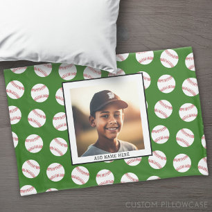 Baseball Pattern with Photo - Team Sports Green Pillow Case