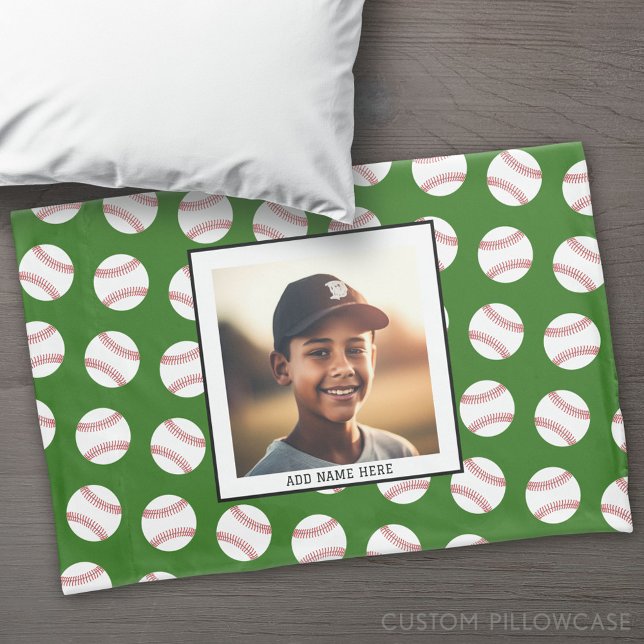 Baseball Pattern with Photo - Team Sports Green Pillow Case (Custom Pillowcase)